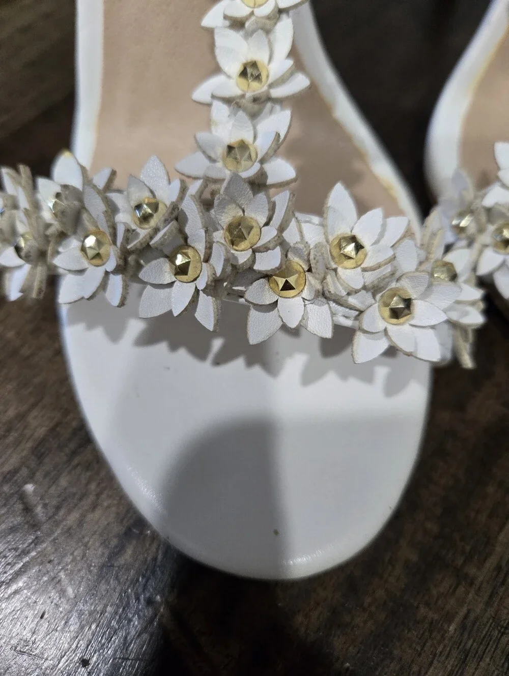 IDIFU White Floral Embellished T-Strap High Heel Sandals